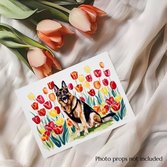 German Shepherd in a Field of Tulips, Spring Collection Blank Note Card Set - Picture 5 of 12